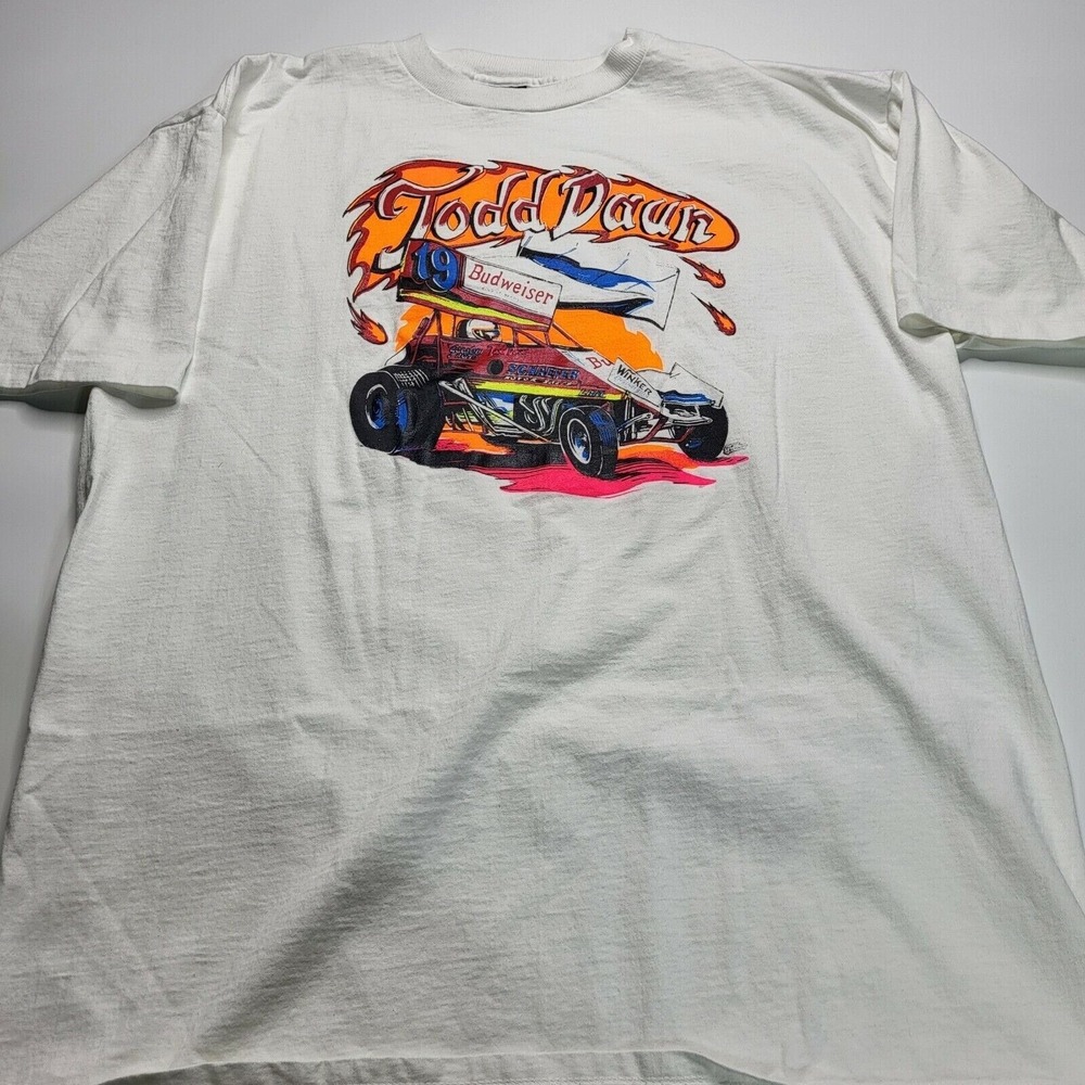 Vintage 90s Sprint Car Mens XXL White Todd Daun Budweiser Superweight Tees U.S.A - Picture 6 of 8